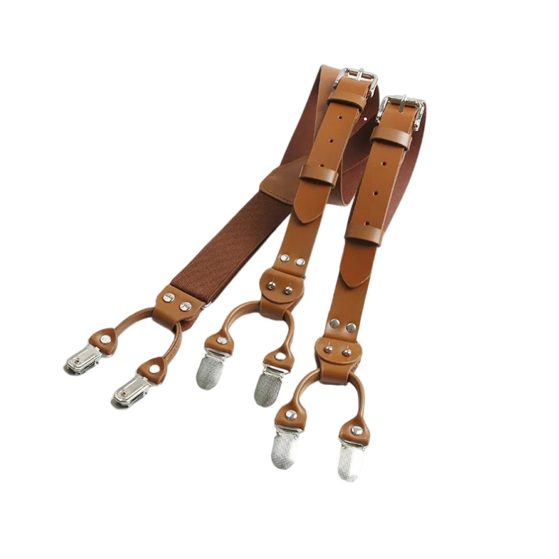Suspenders Clip Men - Bretelles élastiques en cuir pour hommes,