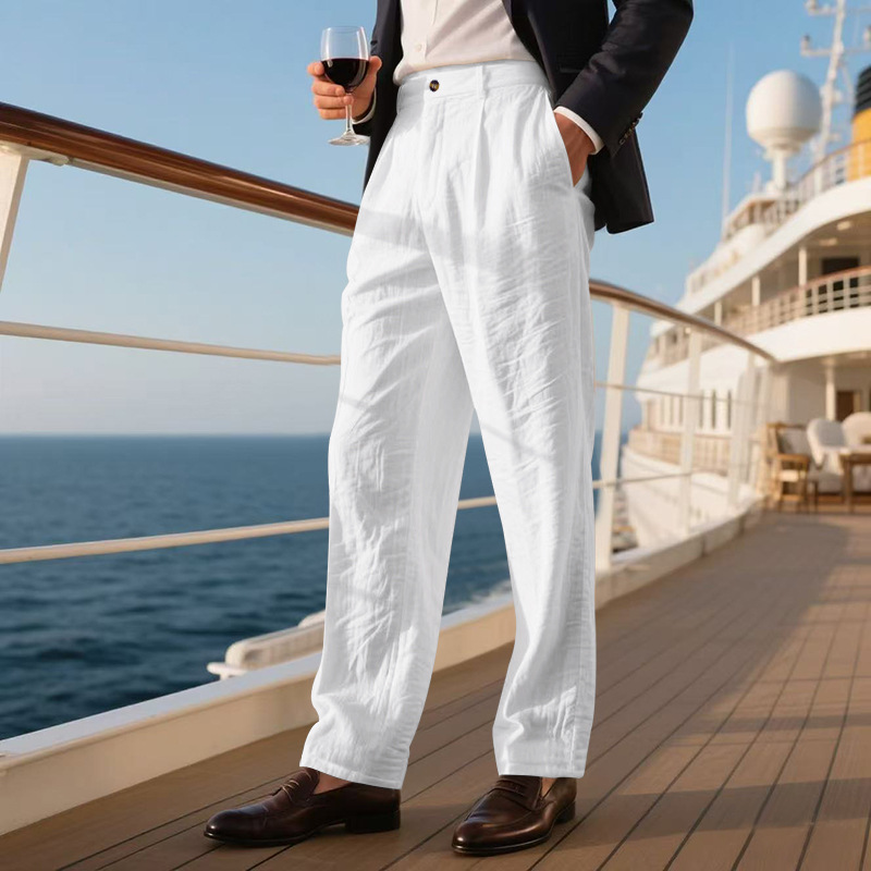 Chino Pants Men - Pantalon de costume plissé taille haute