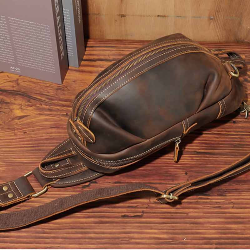 Men'S Fashion Bag - Sac à bandoulière en cuir véritable
