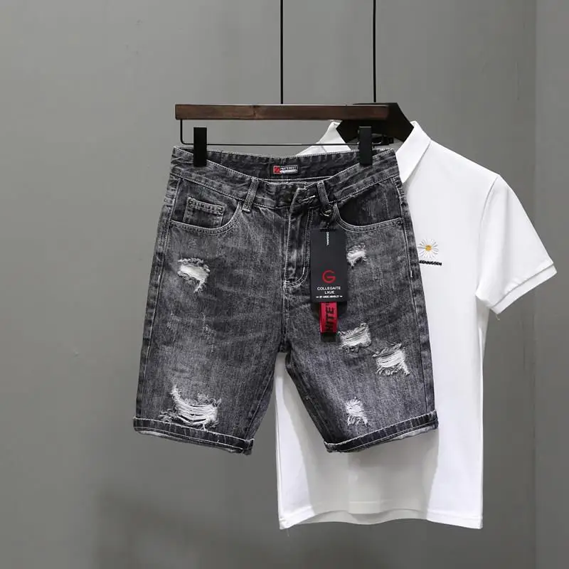 Men Fashion Jeans - Short en jean déchiré extensible pour